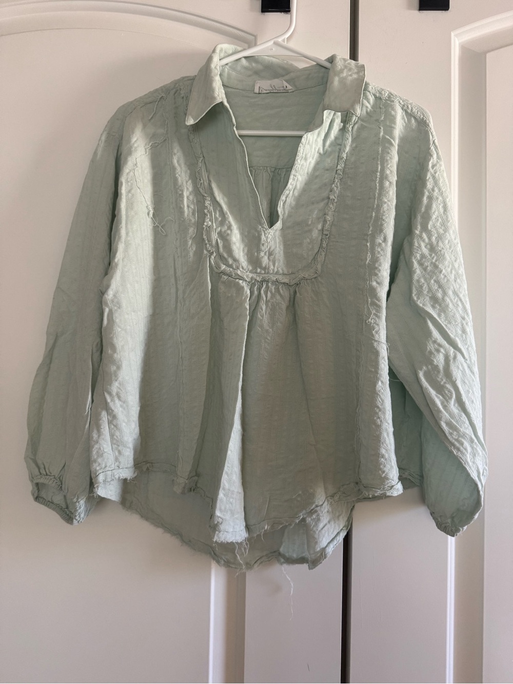 Carly Jean Los Angeles Pale Mint Peasant Blouse